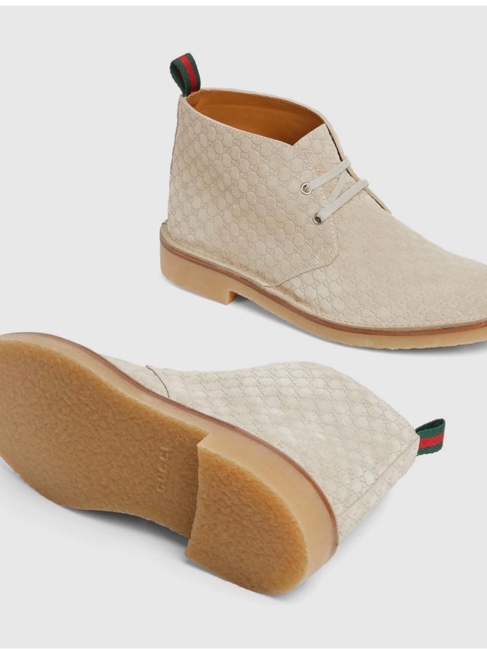 NWT Gucci Beige Suede GG Embossed Chukka Boots. US 9, 9.5